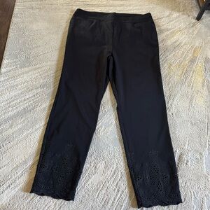 Chico’s black pants trousers Brigitte Slim Leg pull on Eyelet Scallop Hem 2.5 14